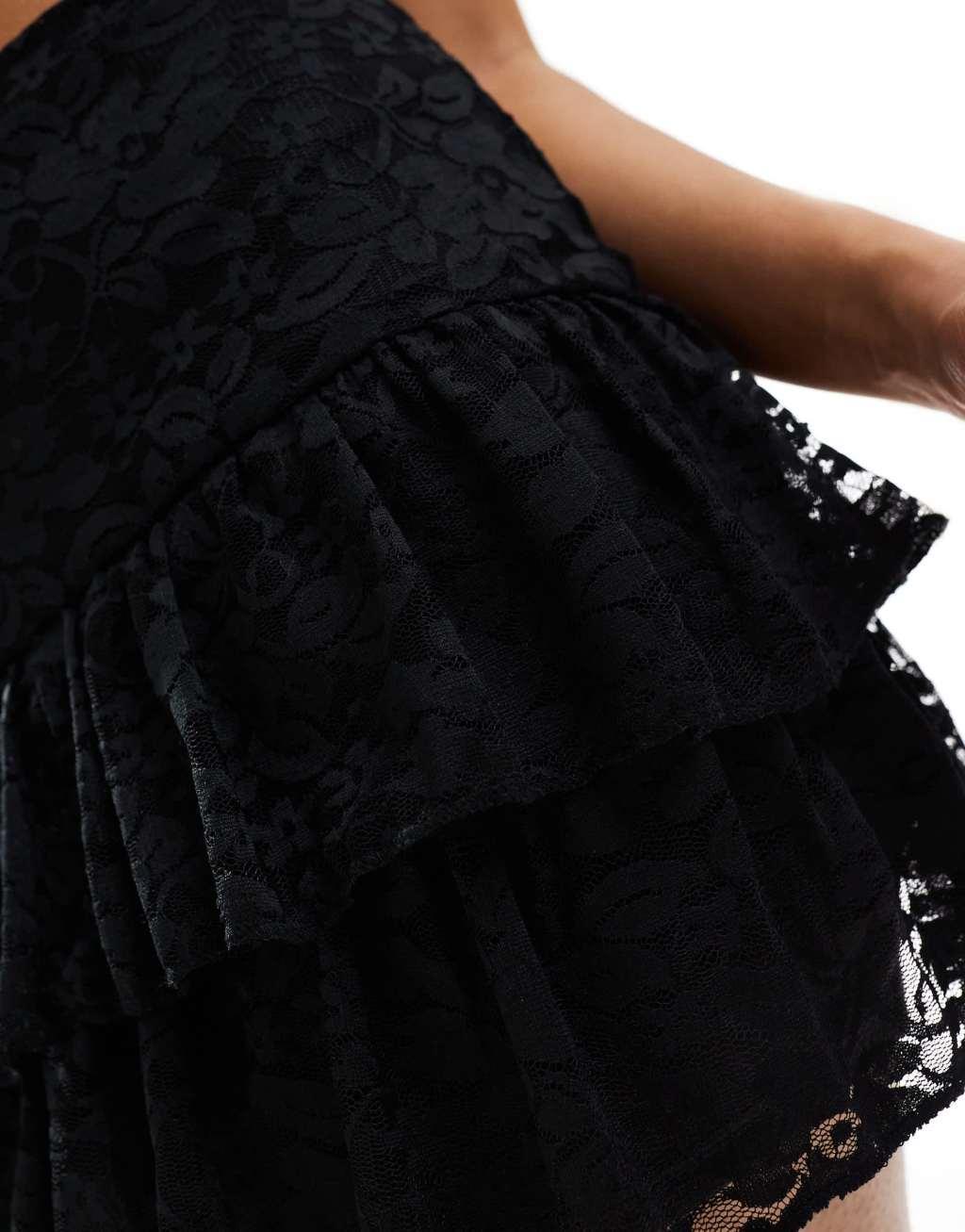 COLLUSION lace frill mini skirt in black Product Image