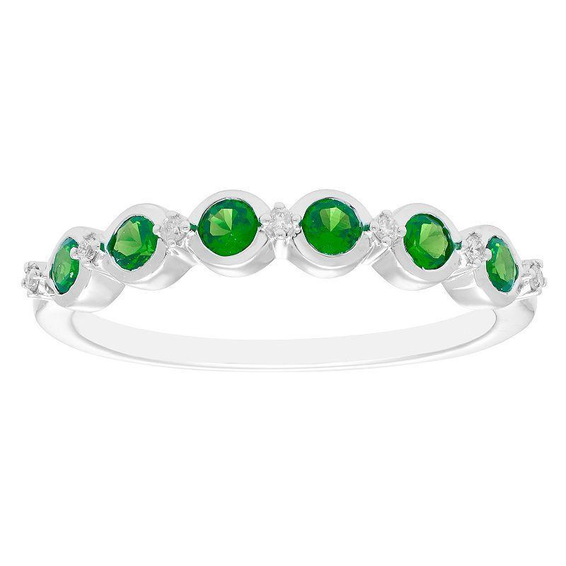 Boston Bay Diamonds Sterling Silver Gemstone & 1/10 Carat T.W. Diamond Stacking Ring, Women's, Size: 8, Created Green Product Image