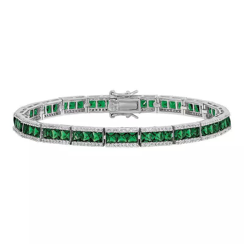 Sophie Miller Sterling Green Crystal & Cubic Zirconia Bracelet, Women's, Size: 7.25" Product Image