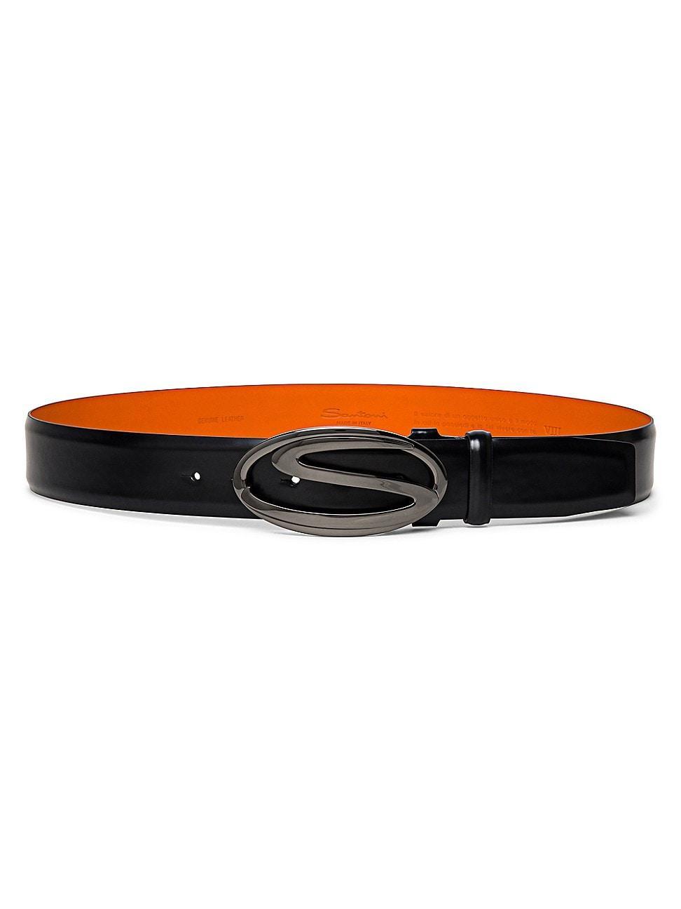 Santoni Mens Leather Logo Buckle Belt Product Image