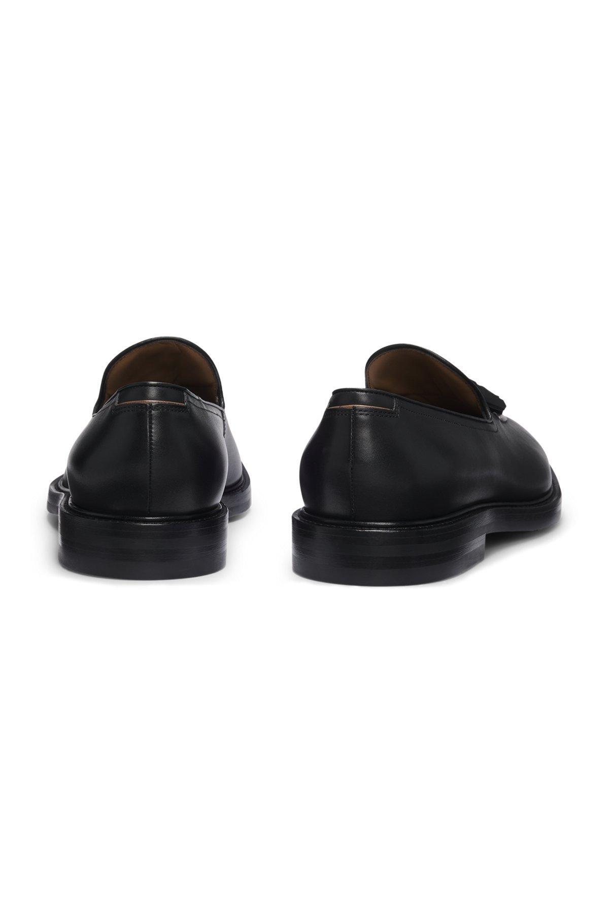 BOSS - Italian leather loafers with tassel trim - Black Product Image