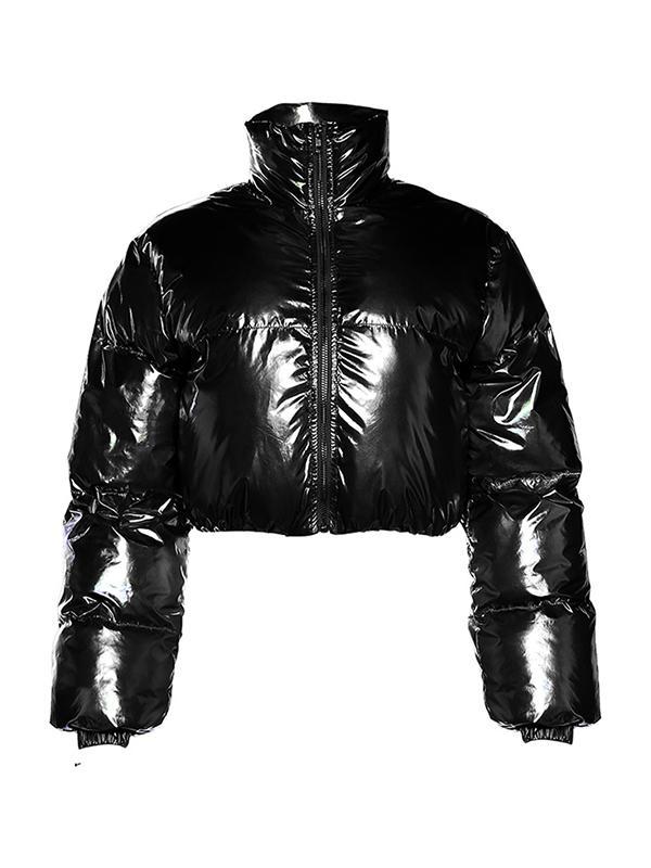 Glittering Solid Zip Up Short Jacket Product Image