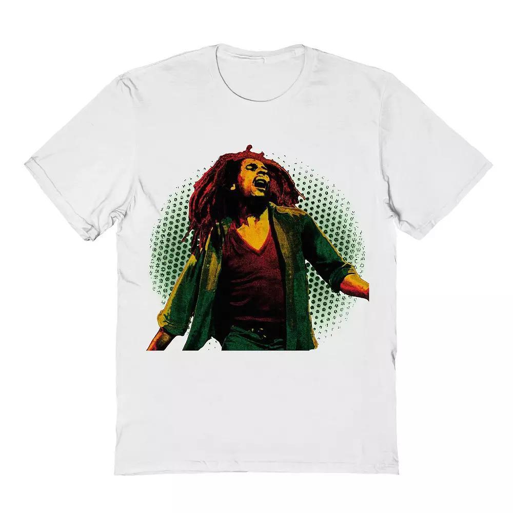 Men's Bob Marley Halftone Background Graphic Tee, Size: XL, White Product Image