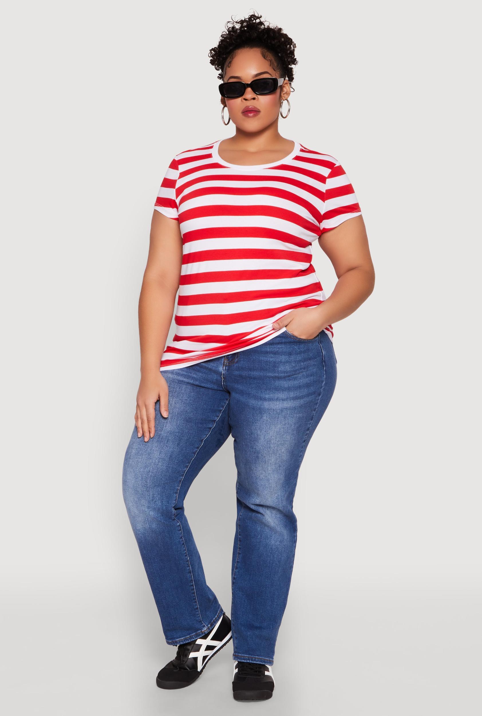 Womens Plus Size Striped Crew Neck Tee Product Image