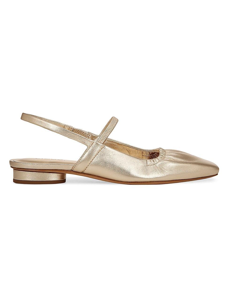 Womens Iliana Metallic Leather Slingback Flat, Silver, Size 9.5 Vince Product Image