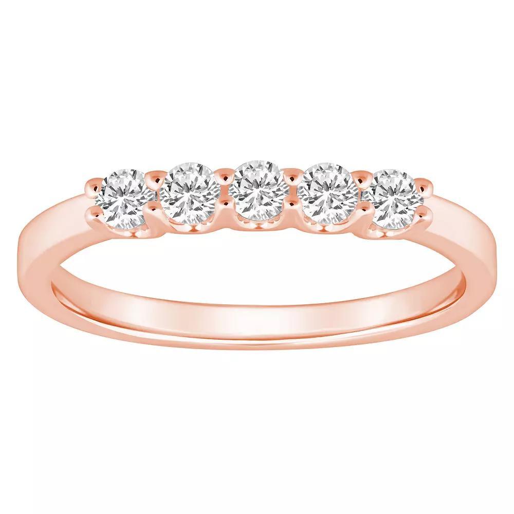Alyson Layne 14k Gold 1/3 Carat T.W. Diamond 5-Stone Wedding Band, Women's, Size: 6.50, Pink Product Image