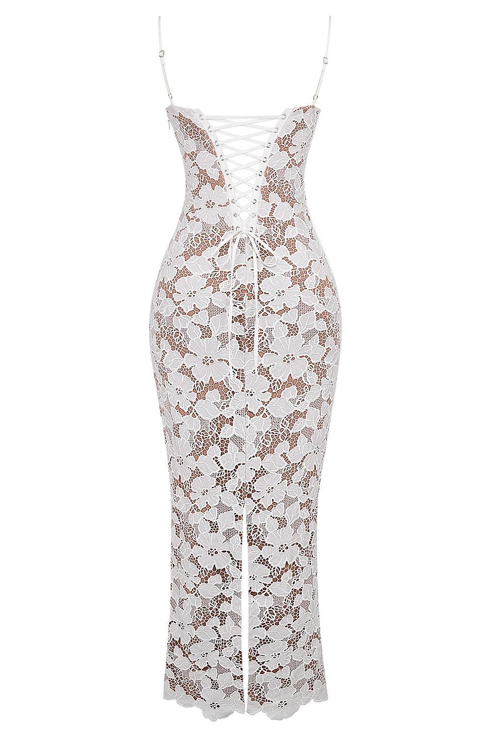 Pearl  white floral embroidered maxi dress Product Image