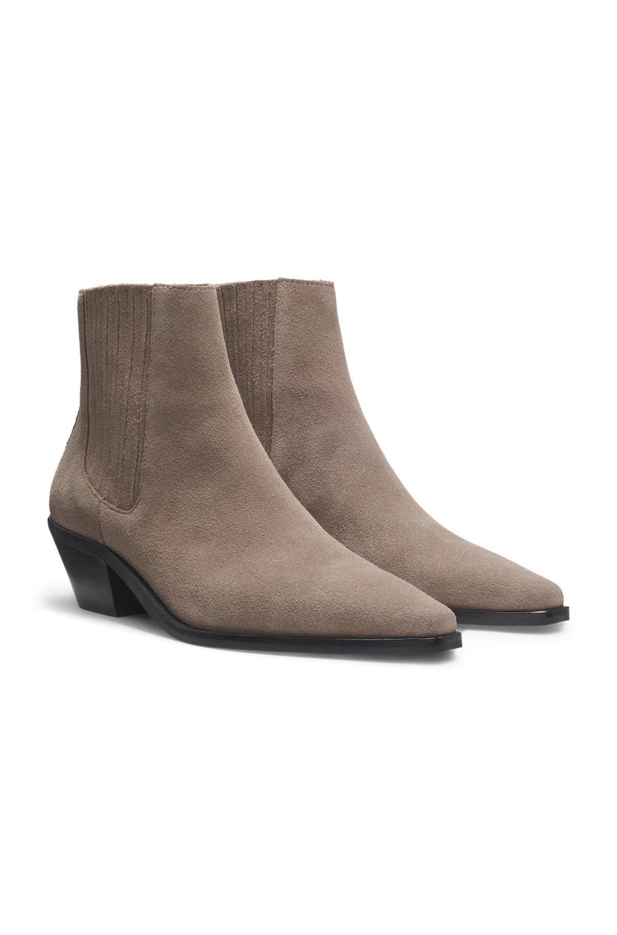 BOSS - Ankle boots in suede with Cuban heel - Light Brown Product Image
