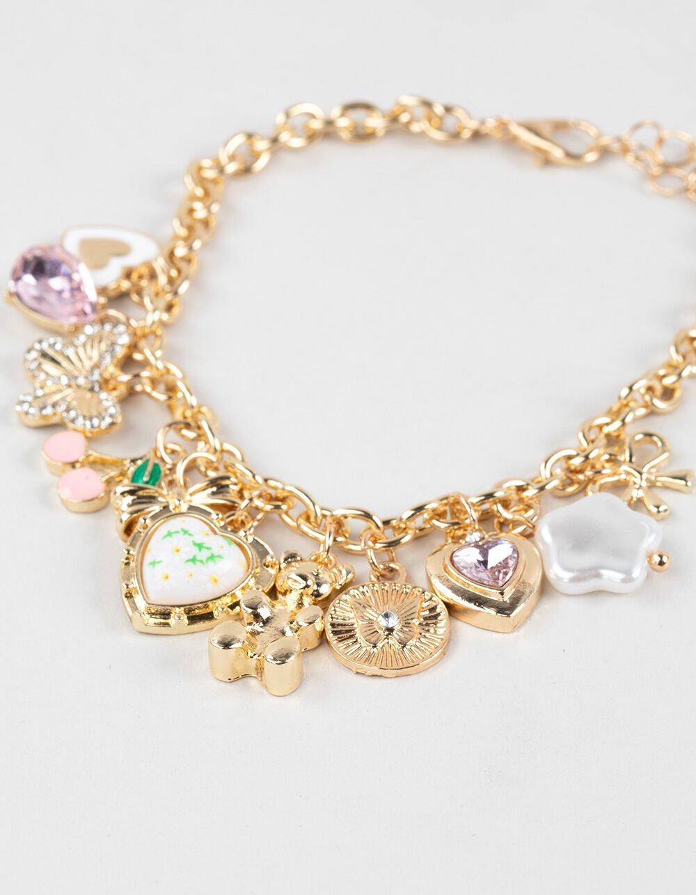 FULL TILT Heart/Teddy/Butterfly Charm Bracelet - GOLD Product Image