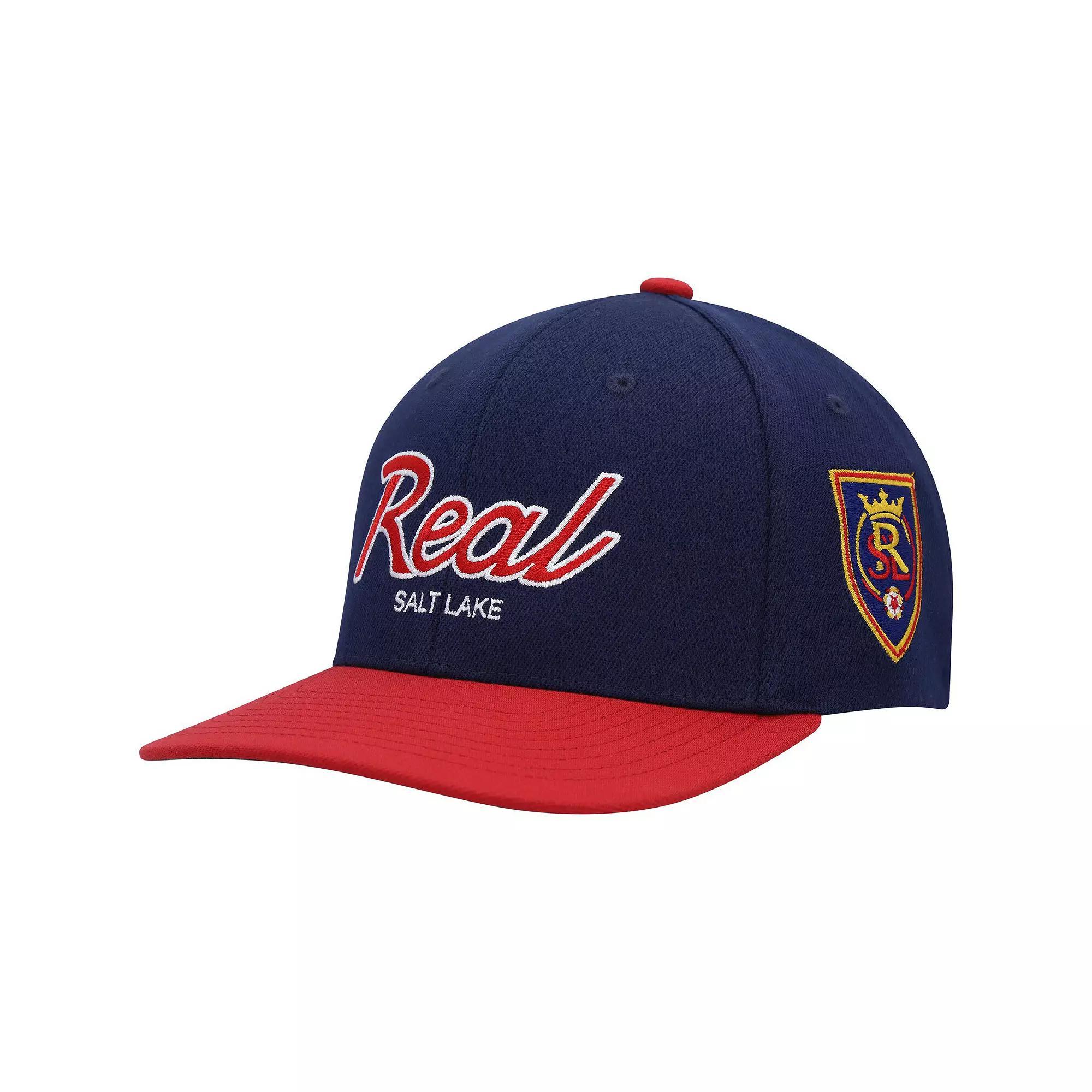 Mens Mitchell & Ness Navy Real Salt Lake Team Script 2.0 Stretch Snapback Hat, Slt Blue Product Image