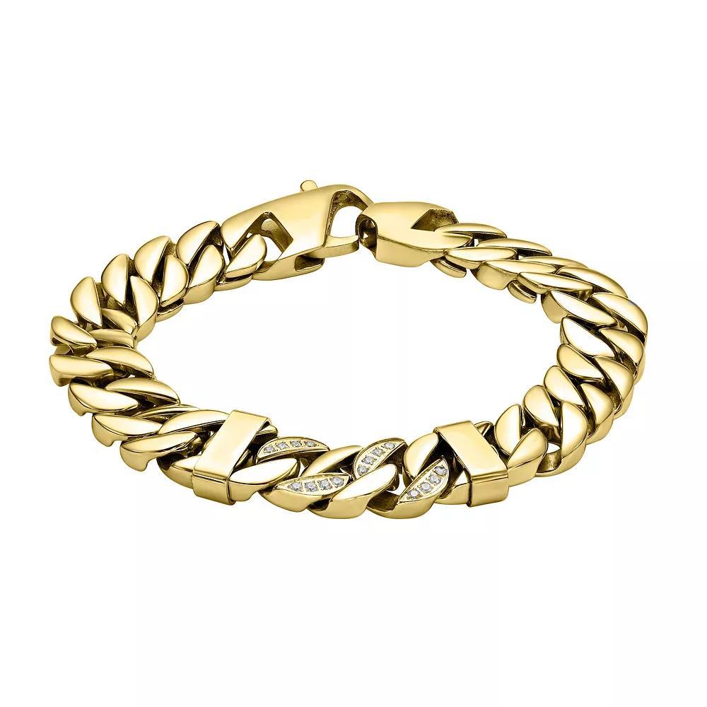 LYNX Men's Stainless Steel Curb Chain Bracelet with Cubic Zirconia Accents, Size: 8.5" Product Image