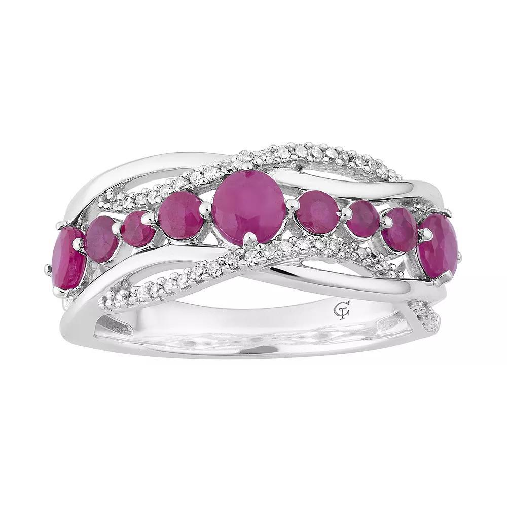 10k White Gold Ruby & 1/6 Carat T.W. Diamond Wave Ring, Women's, 10k Whgold Product Image