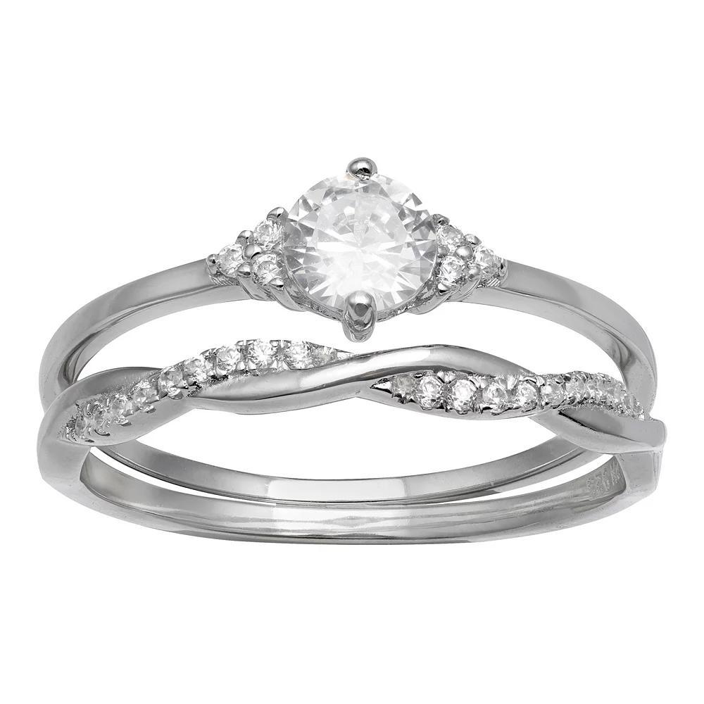 PRIMROSE Sterling Silver Twisted Ring & Cubic Zirconia Ring Set, Women's, Size: 7 Product Image