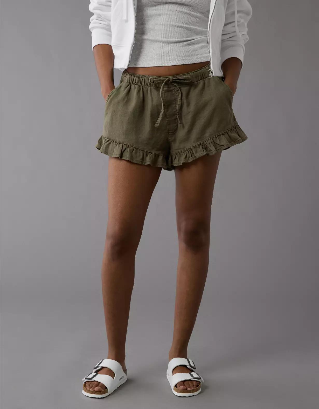 AE Stretch Linen-Blend Ruffle Short Product Image