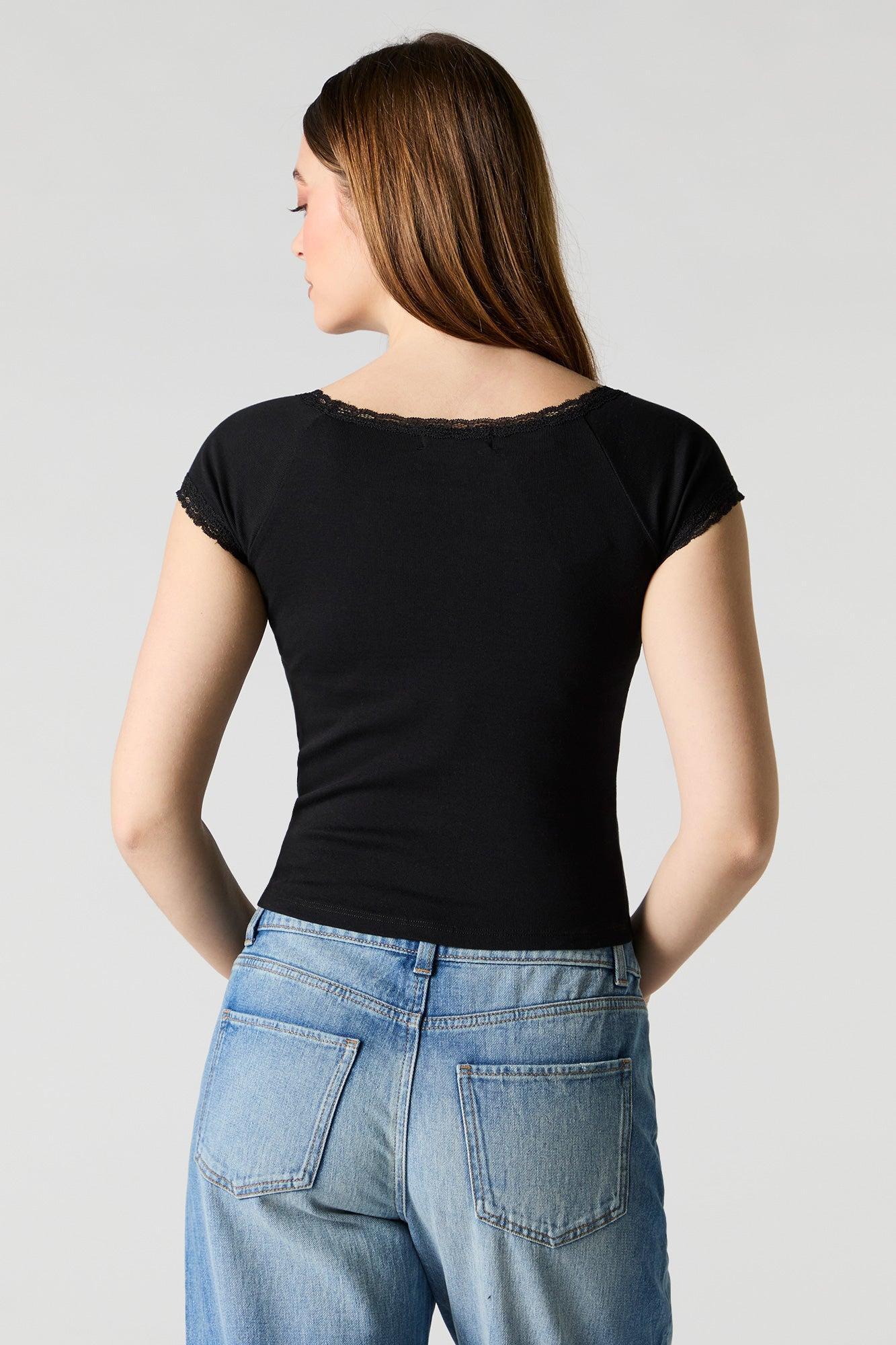 Scoop Neck Lace Trim T-Shirt Female Product Image