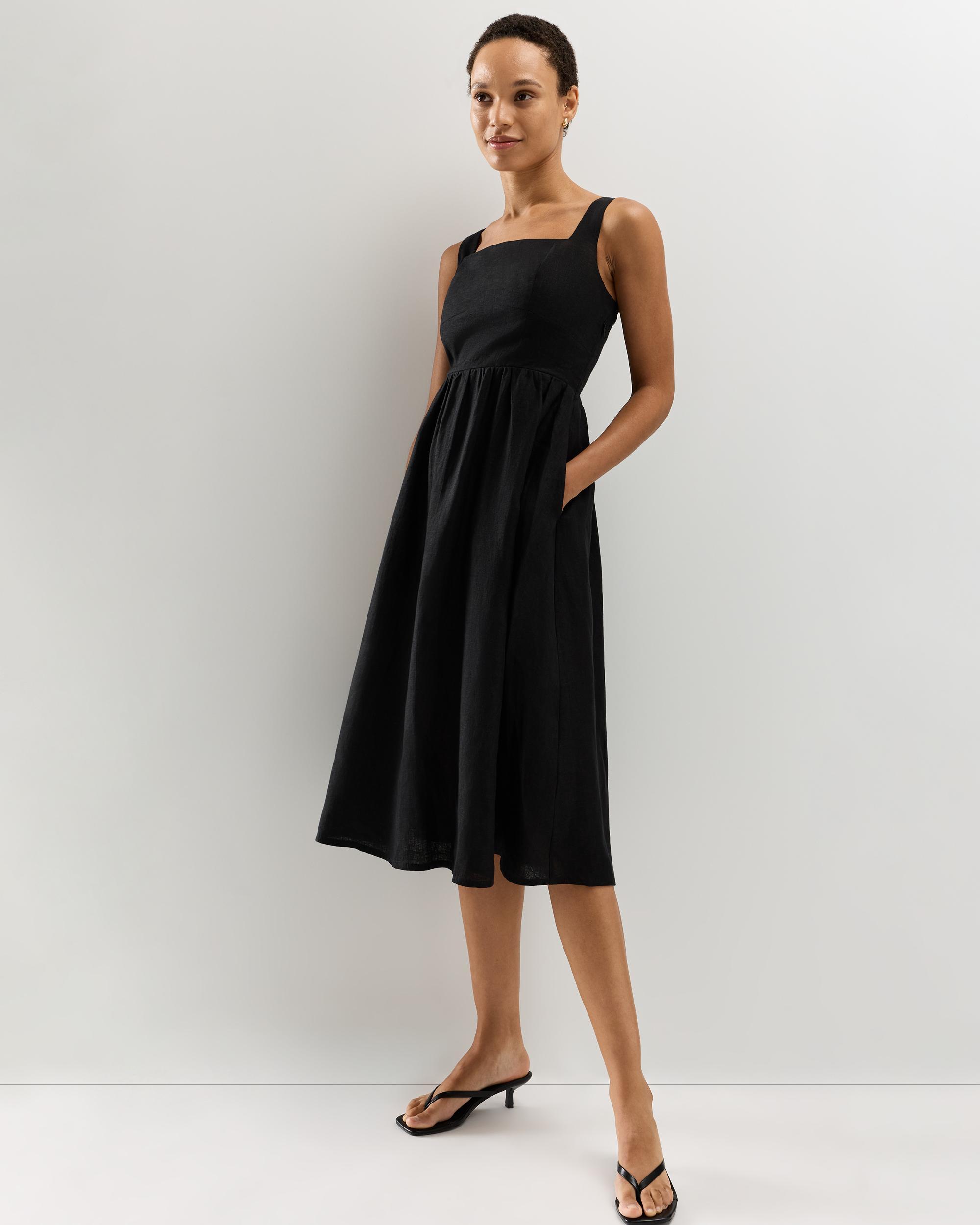 Quince | Women's 100% European Linen Fit & Flare Midi Dress Product Image