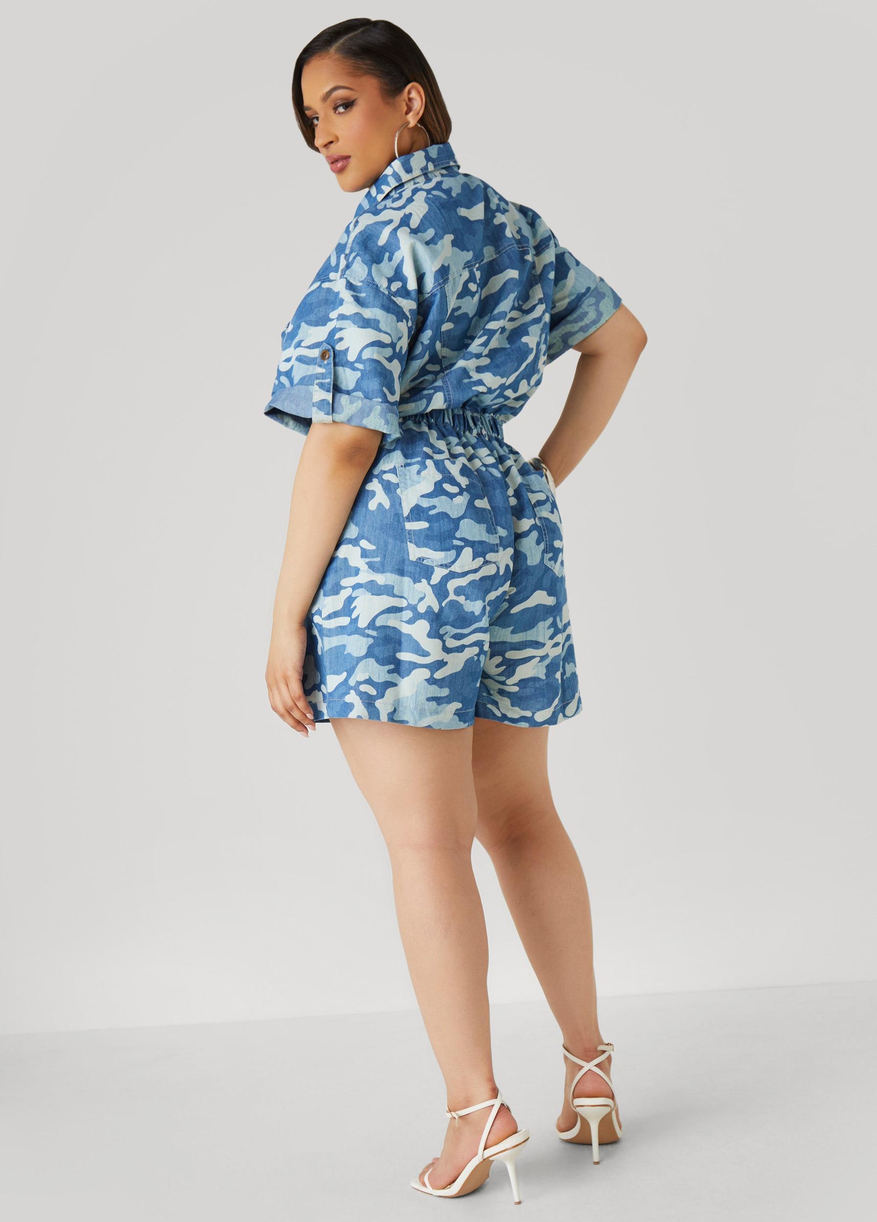 Camo Print Denim Romper Product Image