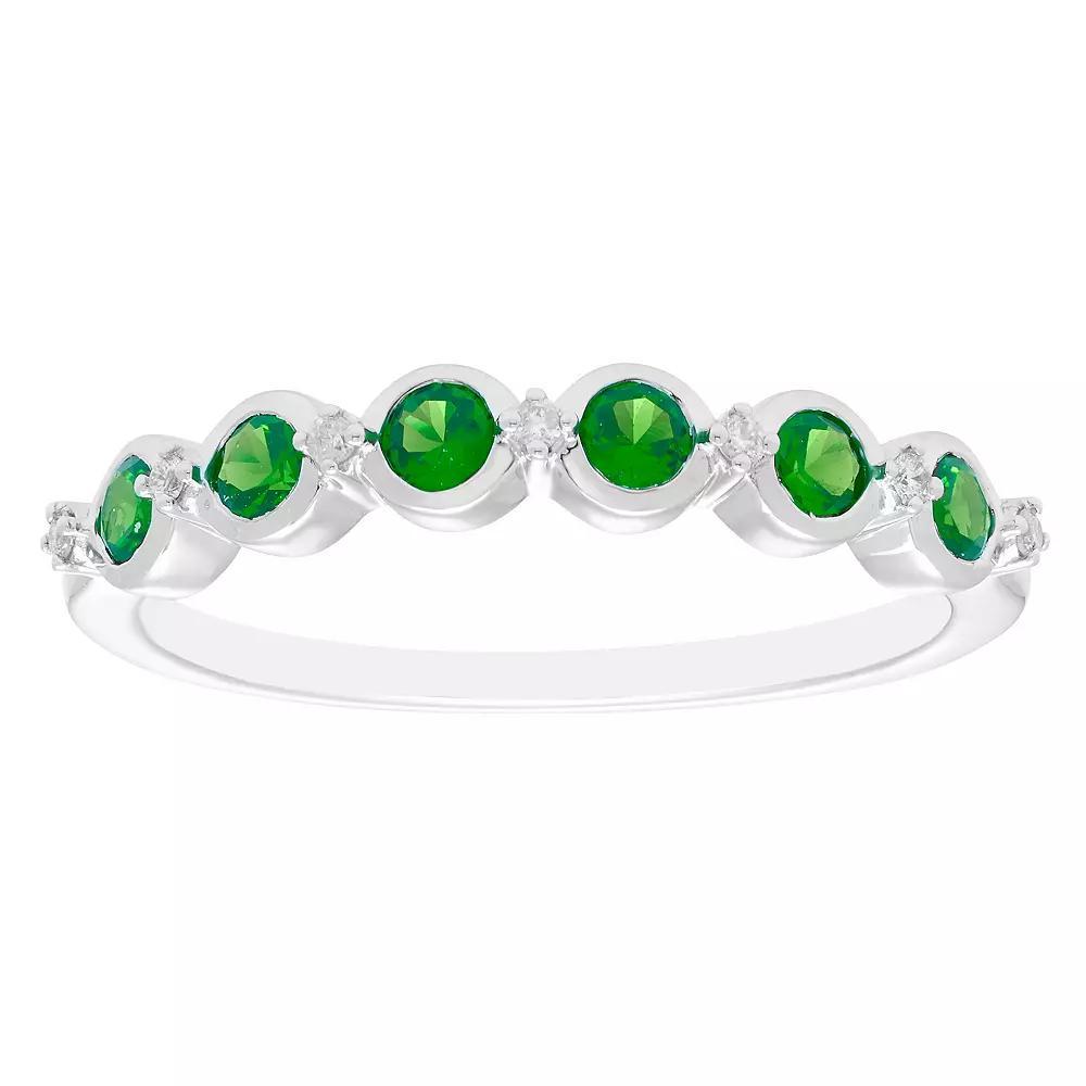Boston Bay Diamonds Sterling Silver Gemstone & 1/10 Carat T.W. Diamond Stacking Ring, Women's, Size: 8, Created Green Product Image