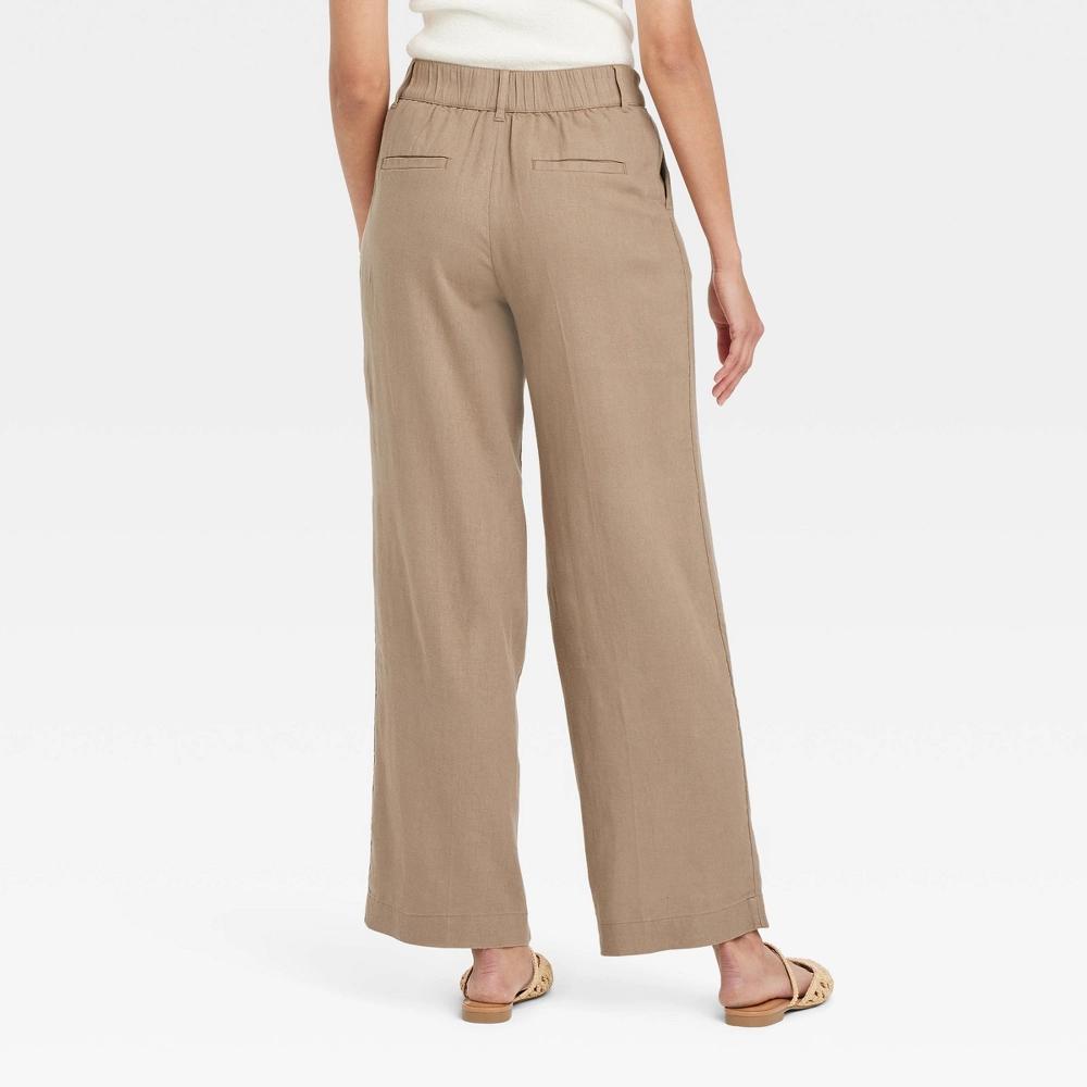 Women's Linen Essential Trouser - A New Day™ Brown 16 Short: High Rise, Straight Leg, Woven Fabric Product Image