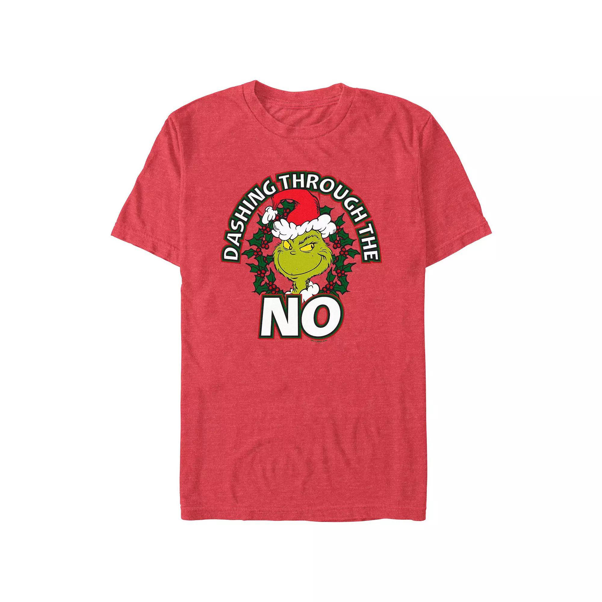 Men's Dr. Seuss Grinch Dashing Through The No Graphic Tee, Size: Large, Red Grey Product Image