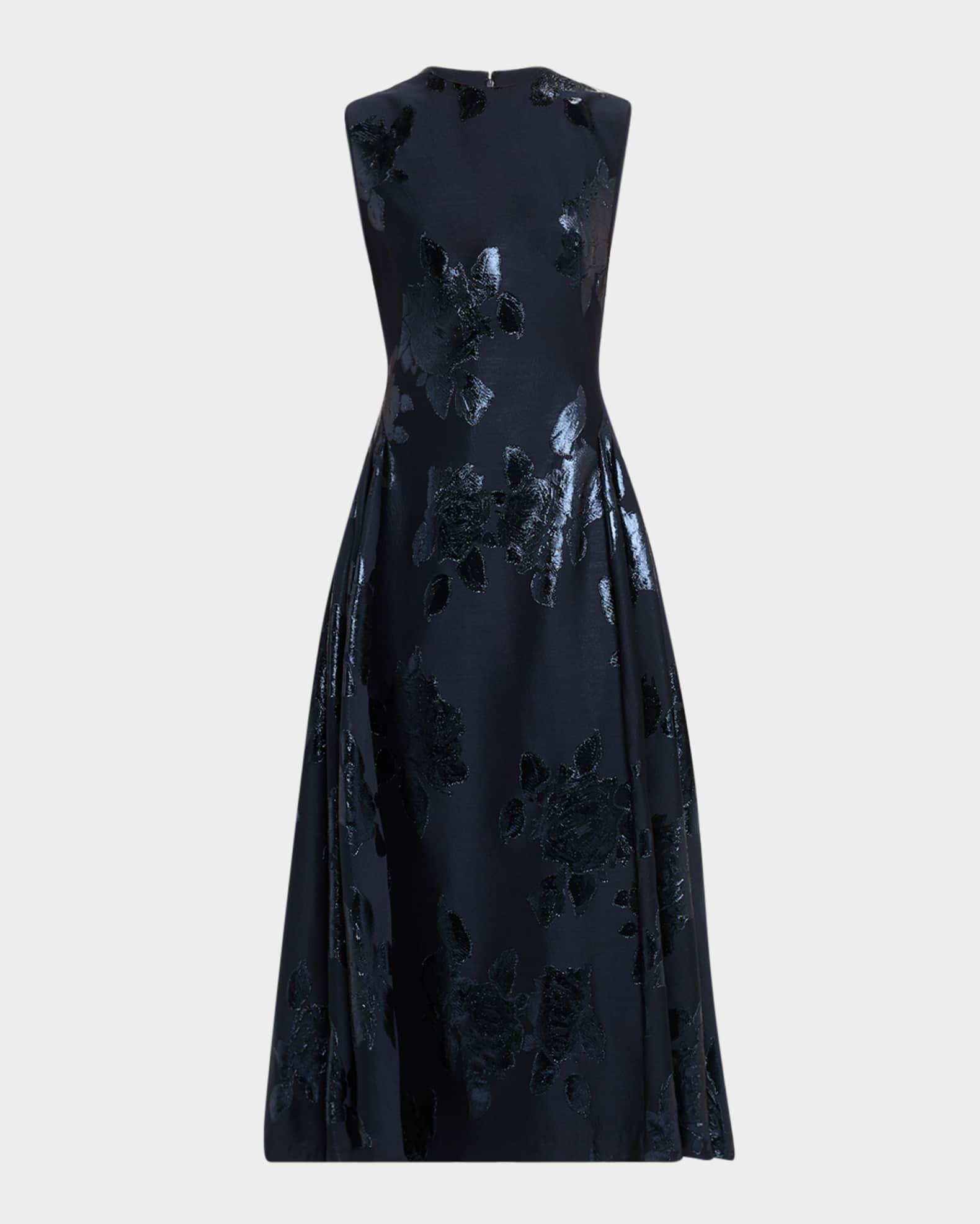Metallic Floral Jacquard Sleeveless Midi Dress Product Image