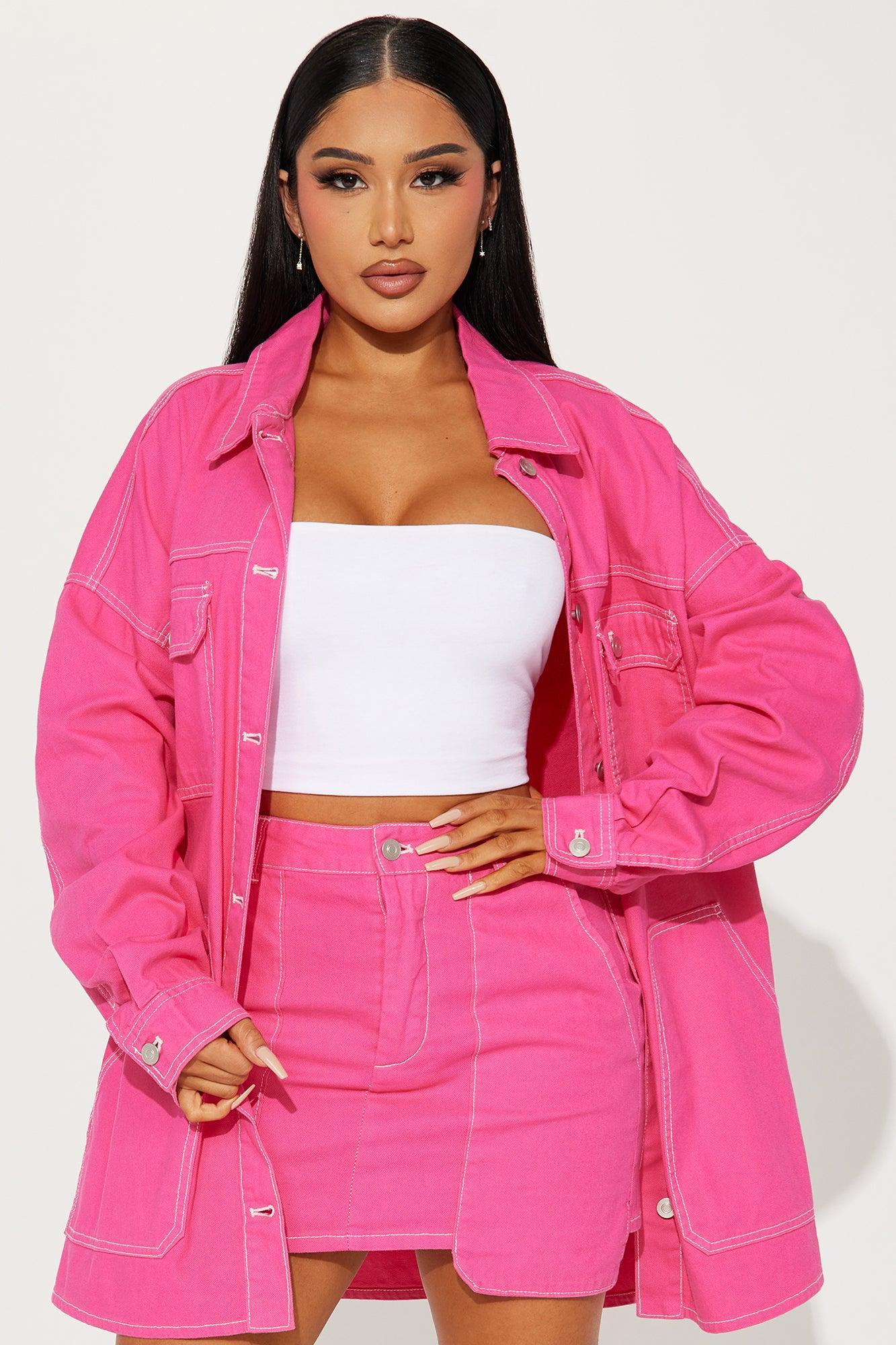 Mega Babe Denim Skirt Set - Pink Product Image