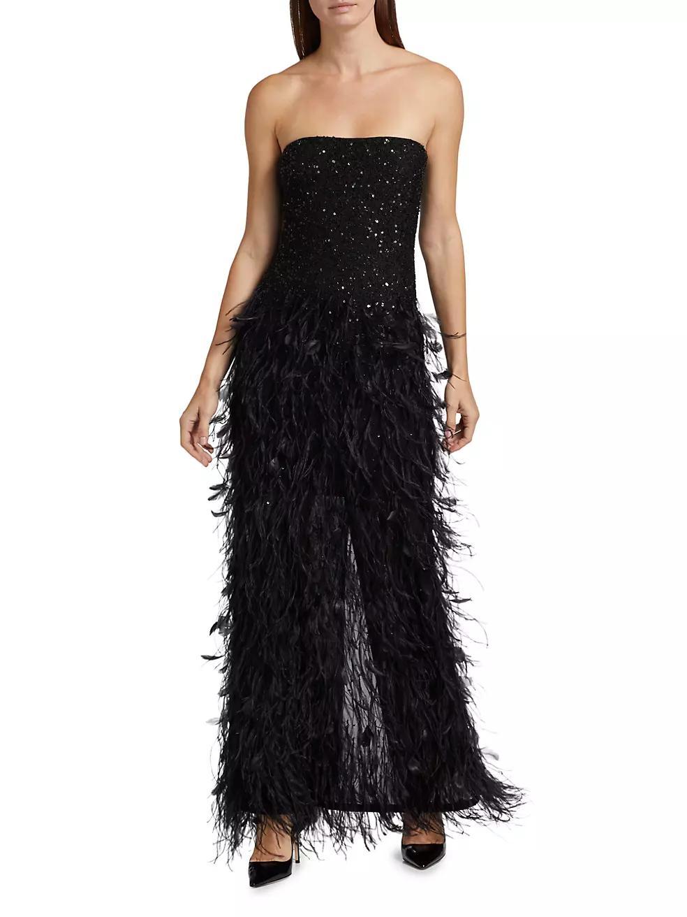 Delora Embellished Strapless Feather Gown Product Image