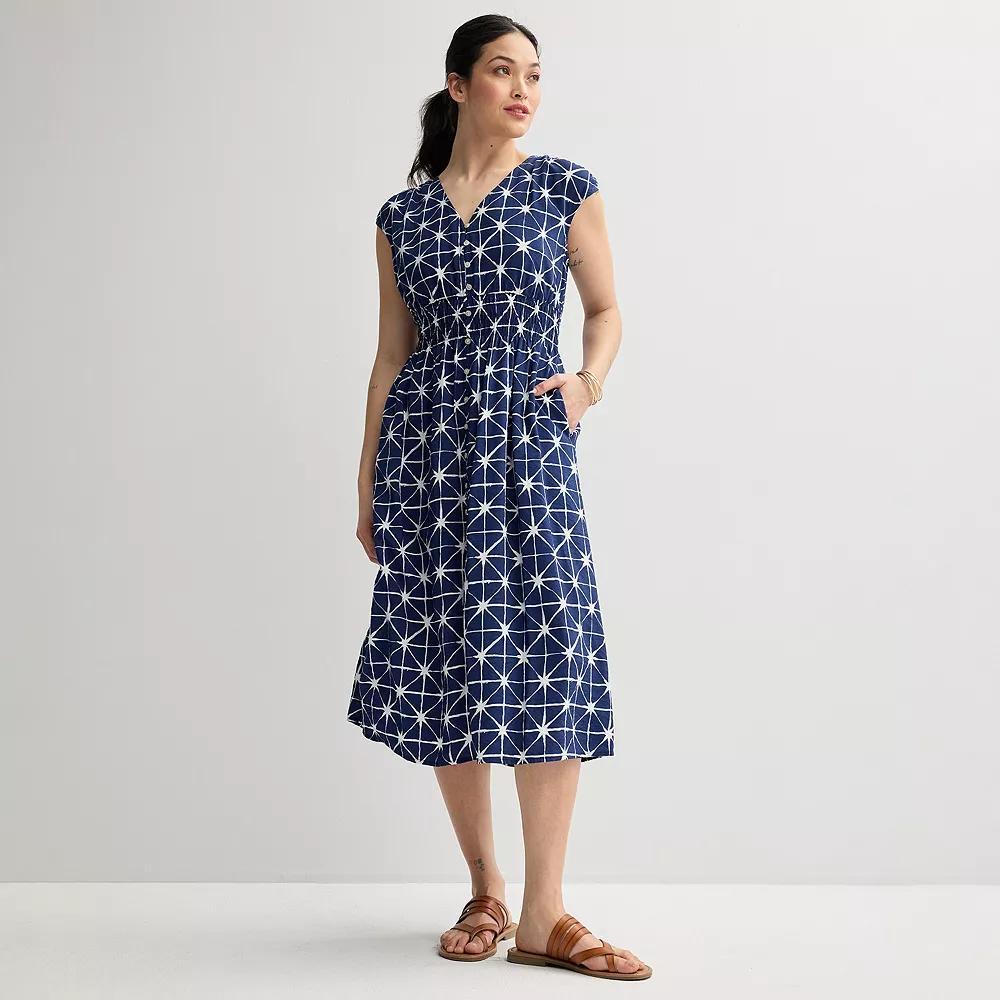 Women's Sonoma Goods For Life® Smock Button Through Midi Dress, Size: Medium, Blue Nautical Print Product Image