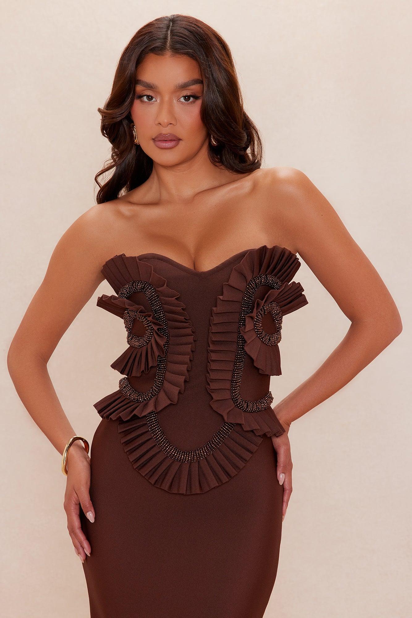 Jade Beaded Bandage Maxi Dress - Chocolate Product Image