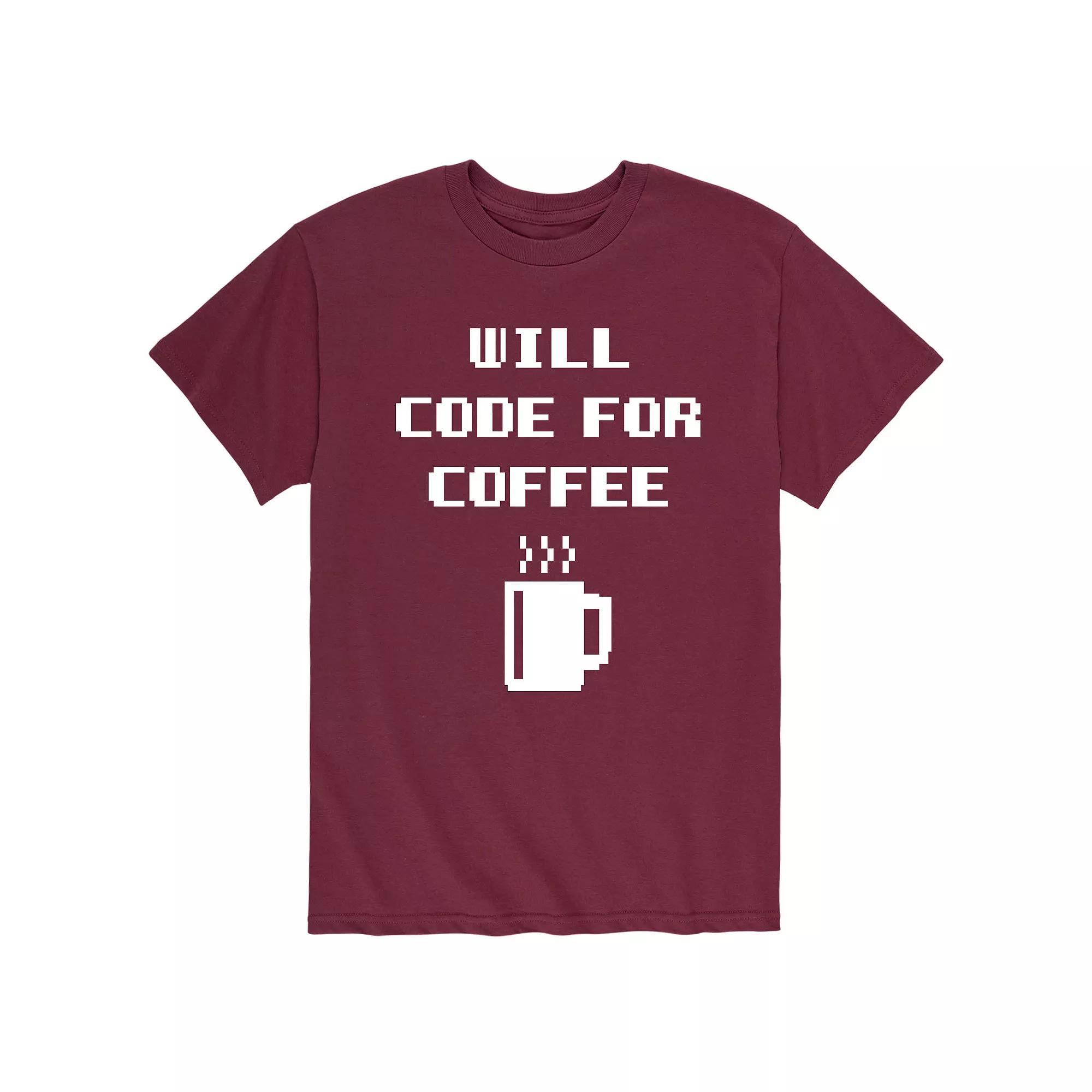 Mens Will Code For Coffee Tee Red Product Image