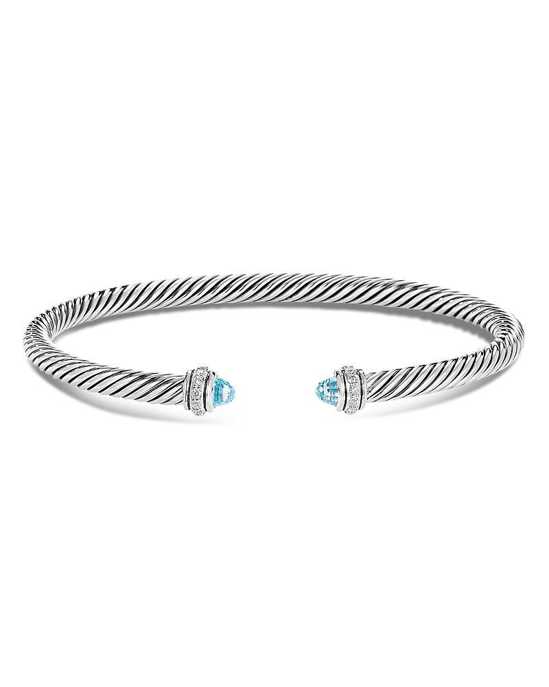 David Yurman Sterling Silver Cable Classic Bracelet with Blue Topaz & Diamonds Product Image