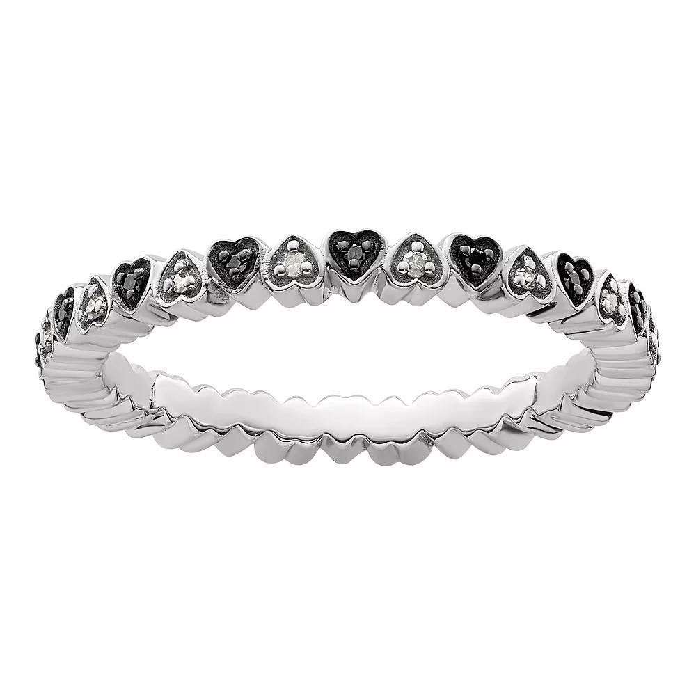 Stacks & Stones Sterling Silver 1/10 Carat T.W. Black & White Diamond Heart Stackable Ring, Women's, Size: 5 Product Image