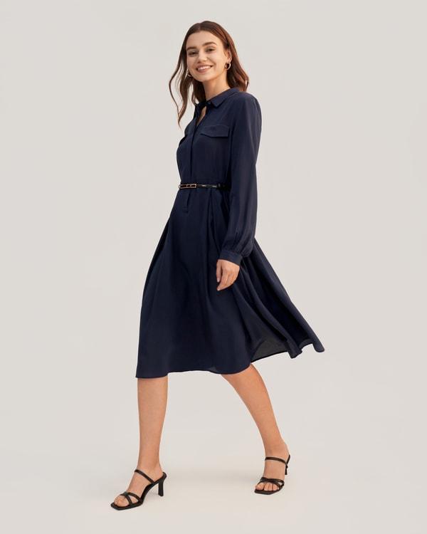 Women's Long Sleeve Retro Graceful Silk Dress Product Image