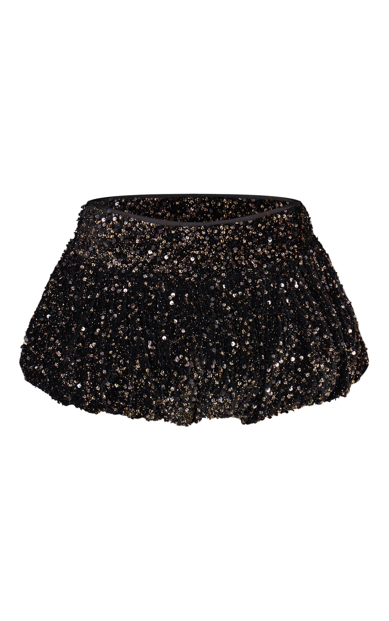 Black Velvet Mixed Sequin Mini Puffball Skirt Product Image