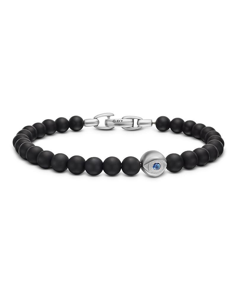 David Yurman Mens Spiritual Beads Evil Eye Bracelet in Sterling Silver with Black Onyx and Sapphire, 6mm Product Image