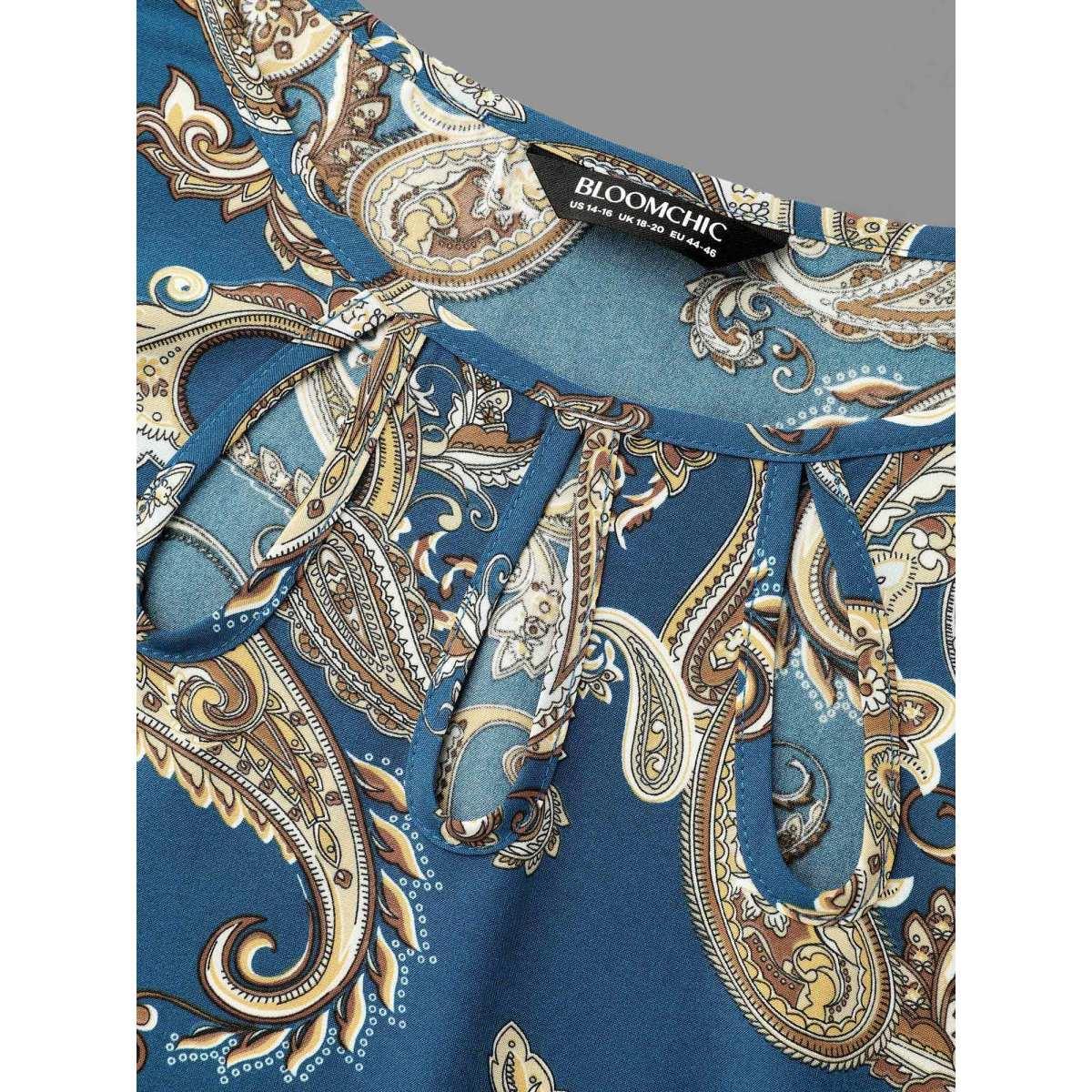 Plus Size Aegean Round Neck Paisley Cut Out Blouse Women Elegant Extra Long Sleeve Round Neck Everyday Blouses BloomChic 28/5X Product Image