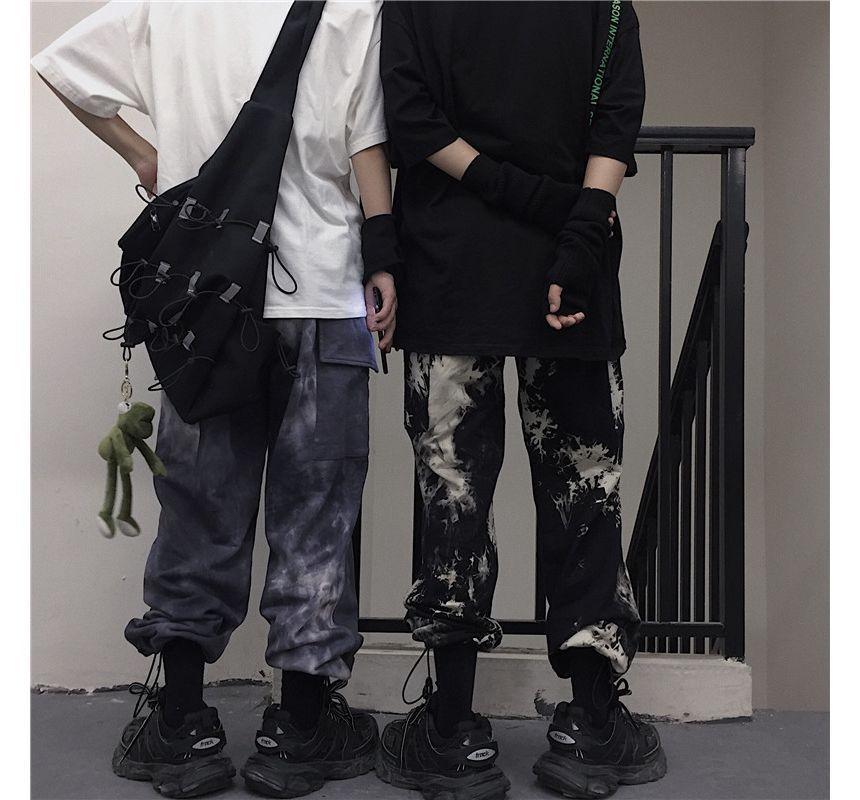 Drawstring Waist Tie Dye Harem Cargo Pants Product Image