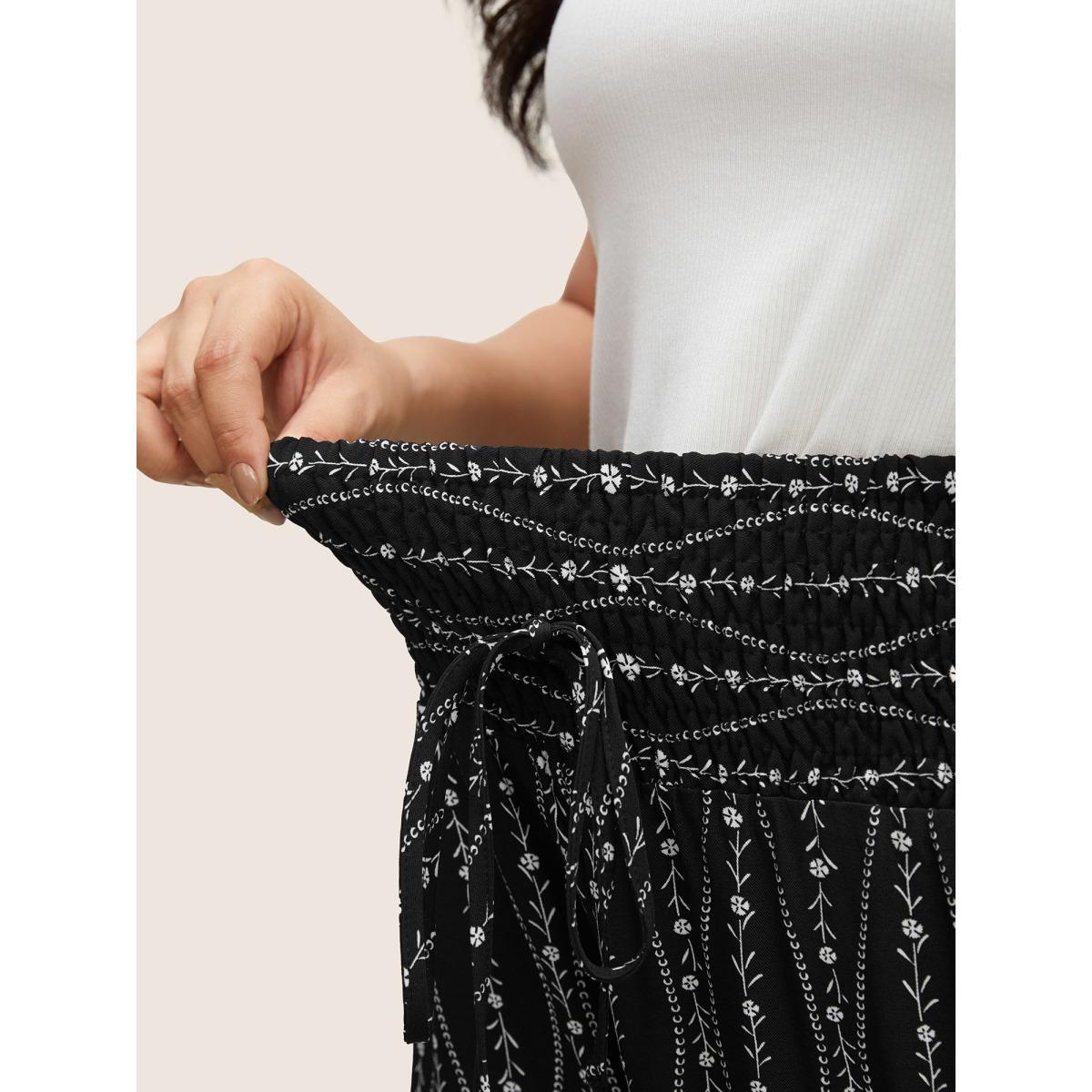 Plus Size Ditsy Floral Shirred Ties High Rise Harem Pants Women BlackFlower Resort Harem High Rise Vacation Pants BloomChic 18-20/2X Product Image