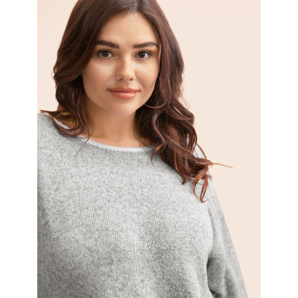 Plus Size Round Neck Bowknot Cut Out Pullover Silver Women Casual Long Sleeve Round Neck Everyday Pullovers BloomChic 30/6X Product Image