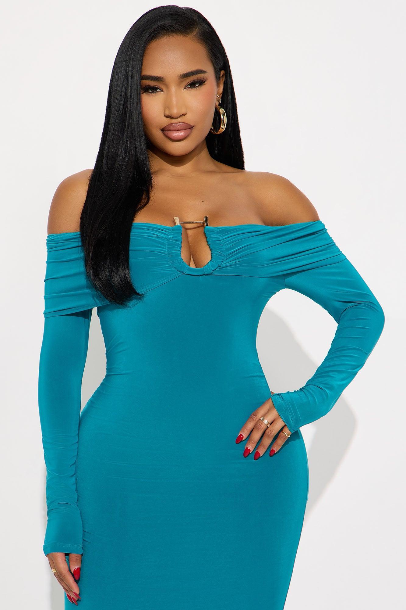Sabina Off Shoulder Midi Dress - Blue Product Image