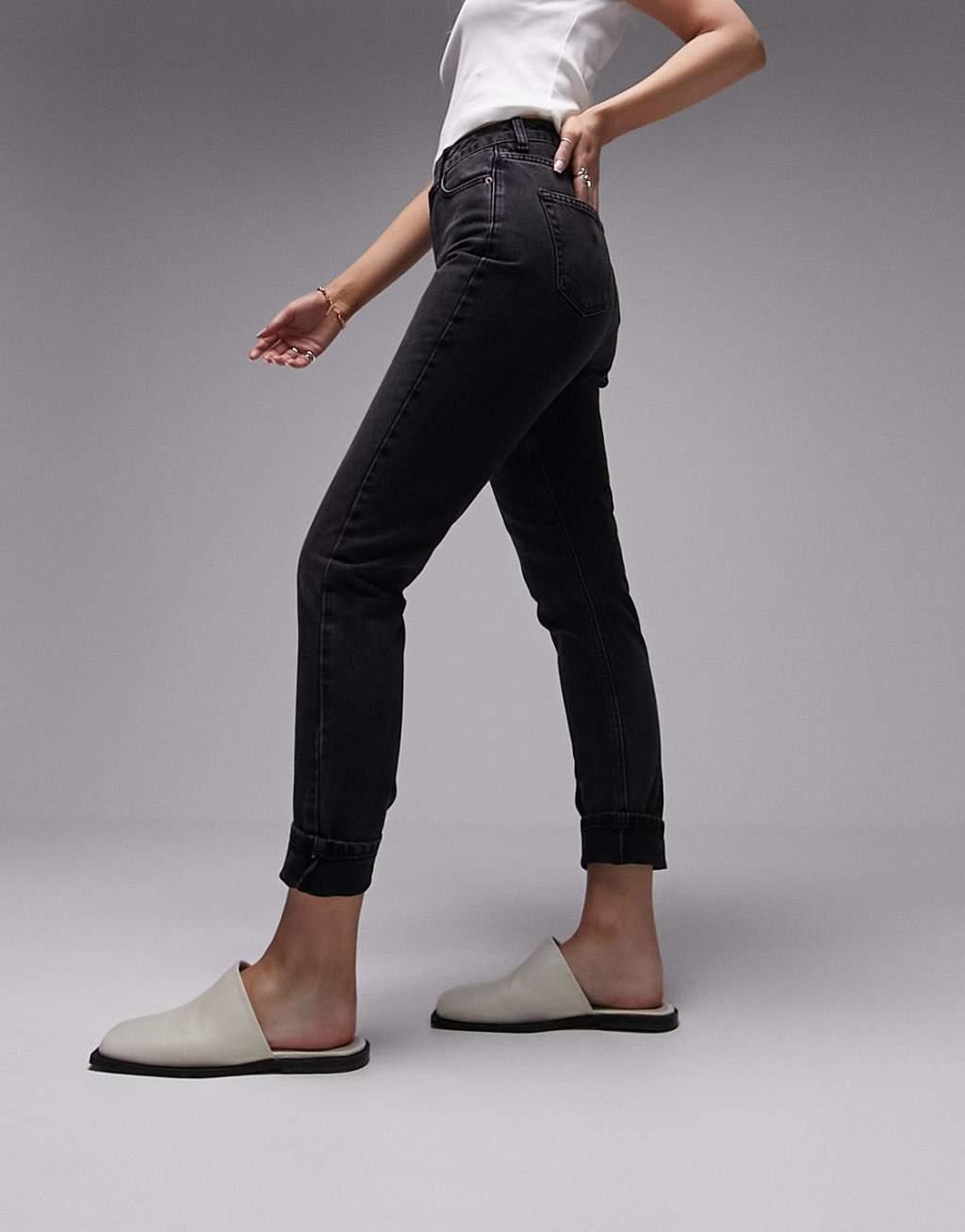Topshop Hourglass Original high rise mom jean in washed black  Product Image