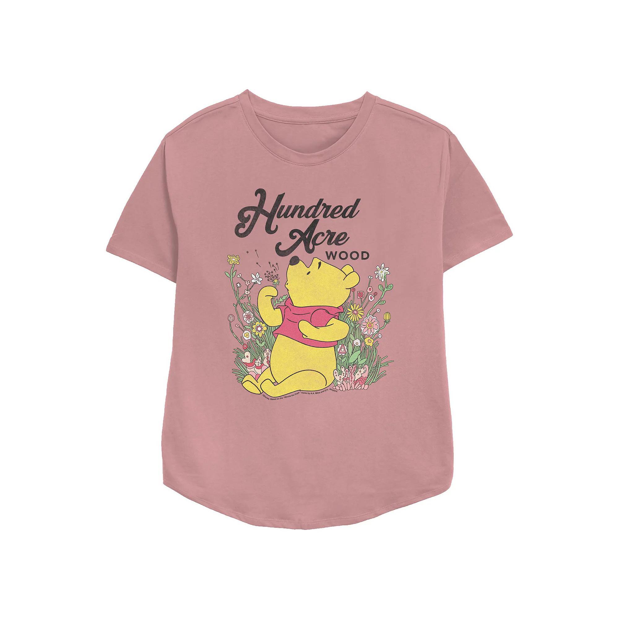 Disney's Winnie The Pooh Hundred Acre Wood Blowing Dandelions Women's Relaxed Fit Graphic Tee, Size: Medium, Pink Product Image