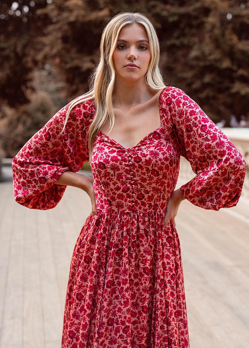 Lorna Impact Dress in Red Floral Female Product Image