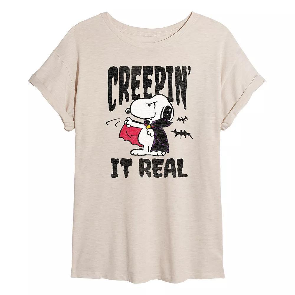 Juniors Peanuts Snoopy Creepin It Real Oversized Tee, Girls Product Image