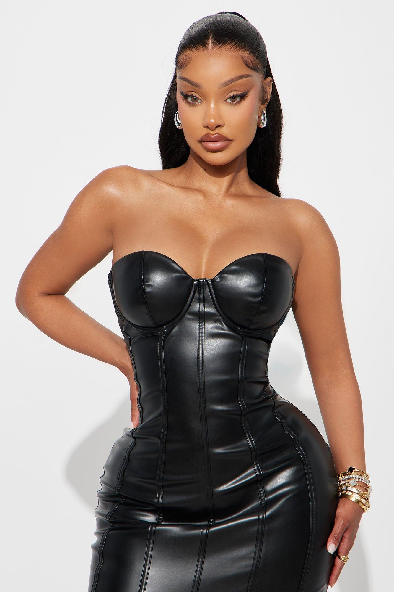 Nayeli Faux Leather Strapless Maxi Dress - Black Product Image