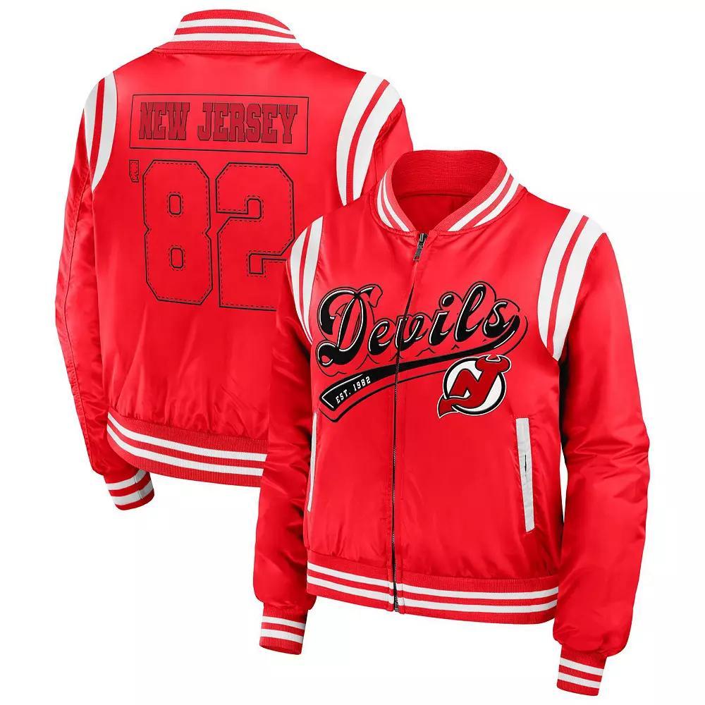 Women's WEAR by Erin Andrews  Red New Jersey Devils Baller Full-Zip Bomber Jacket, Size: Medium, Nhl Red Product Image
