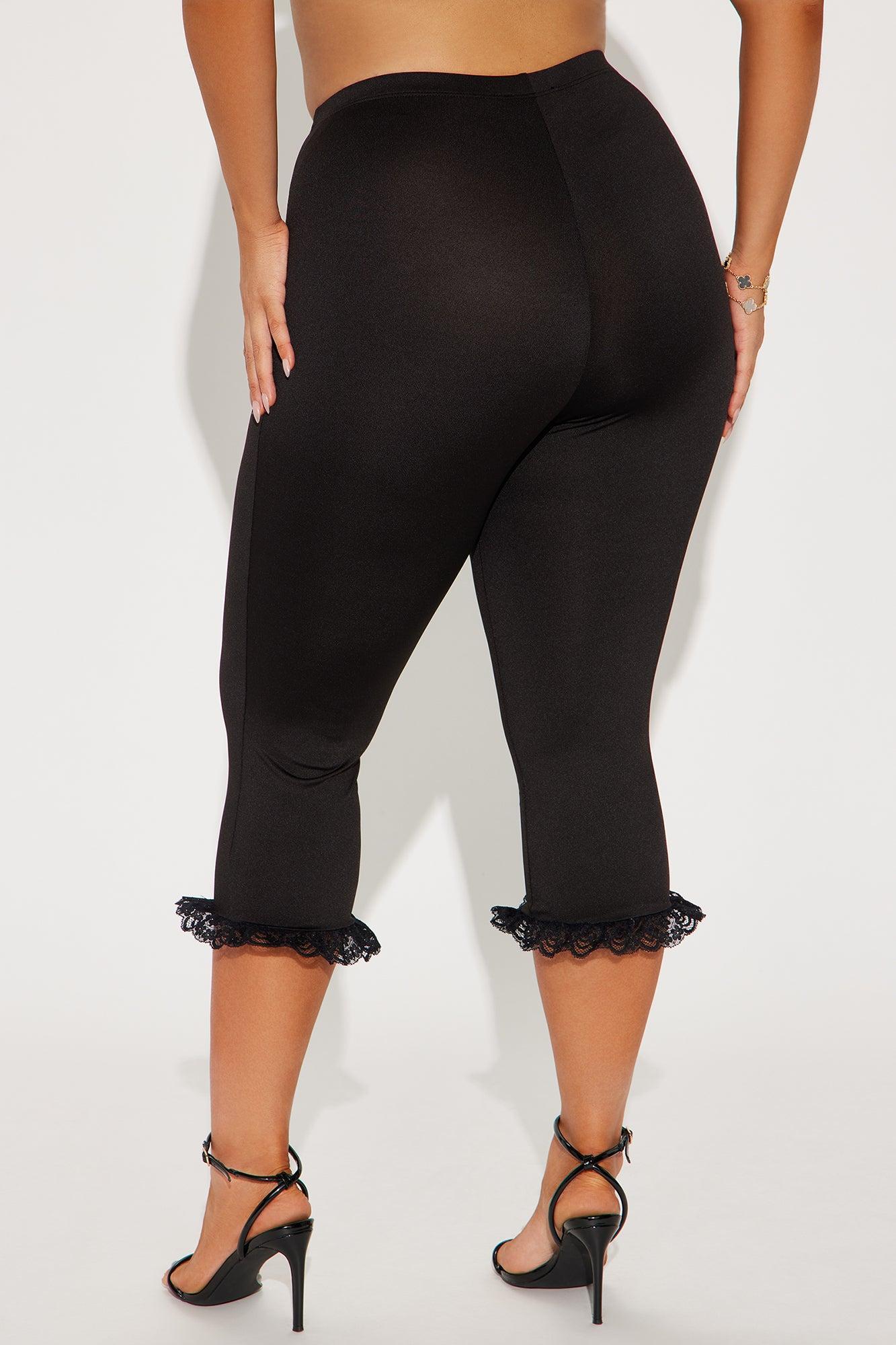 Roma Ruffle Trim Capri Legging - Black Product Image