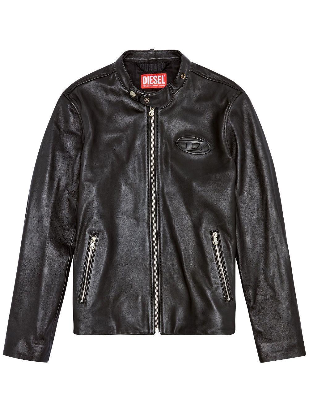 Long-sleeved Leather Biker Jacket In Black Product Image