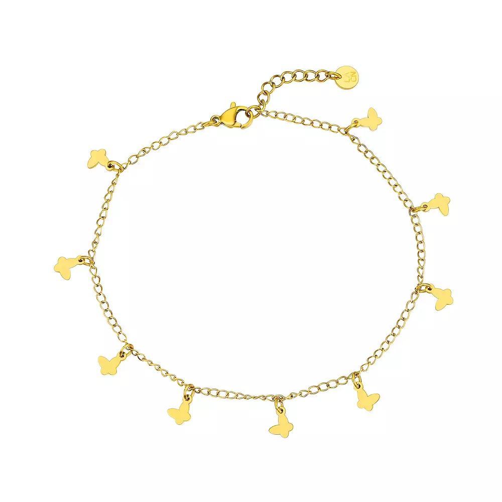 Aqua Moda Waterproof Gold Tone Stainless Steel Butterfly Anklet, Women's, Size: 9-10" ADJ Product Image