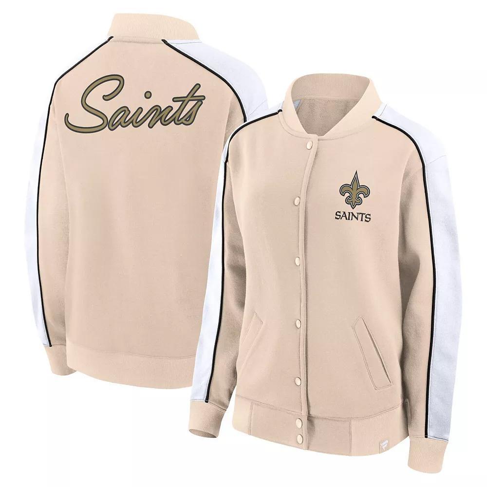 Women's Fanatics Branded Tan New Orleans Saints Lounge Full-Snap Varsity Jacket, Size: Medium, Team Product Image
